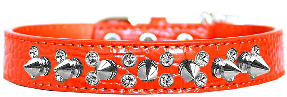 Double Crystal and Spike Croc Dog Collar Orange Size 12